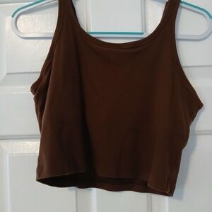 Brown Women's Ribbed Crop Tank Top